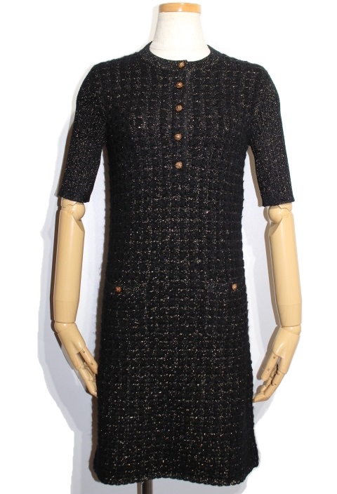 CHANEL シャネル ワンピース ニットワンピ レディース34 半袖 ブラック  