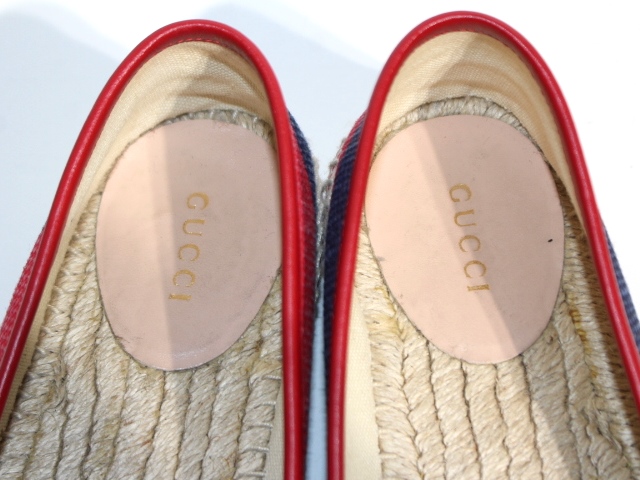 GUCCI グッチ エスパドリーユ レディース36ハーフ レッド ネイビー 