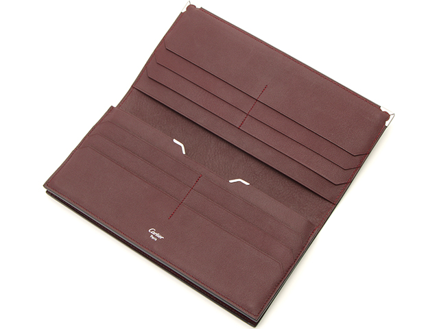 ◆カルティエ Cartier カボションライン 長財布 札入れ 二つ折り メンズ ブラック×シルバー金具 L3000583 (v0049178300) old Cartier 長財布 ボルドー レザー アンティークブランド