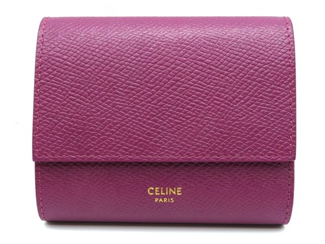 CELINE 三つ折り財布 ブラウン 奥ゆかしく レッド ボルドー レザー