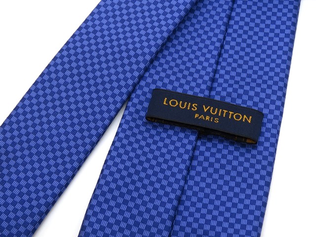LOUIS VUITTON ヴィトン　ネクタイ　ブルー系　シルク　1212 LOUIS VUITTON ルイヴィトン ダークブルー チェック柄 ネクタイ LOUIS