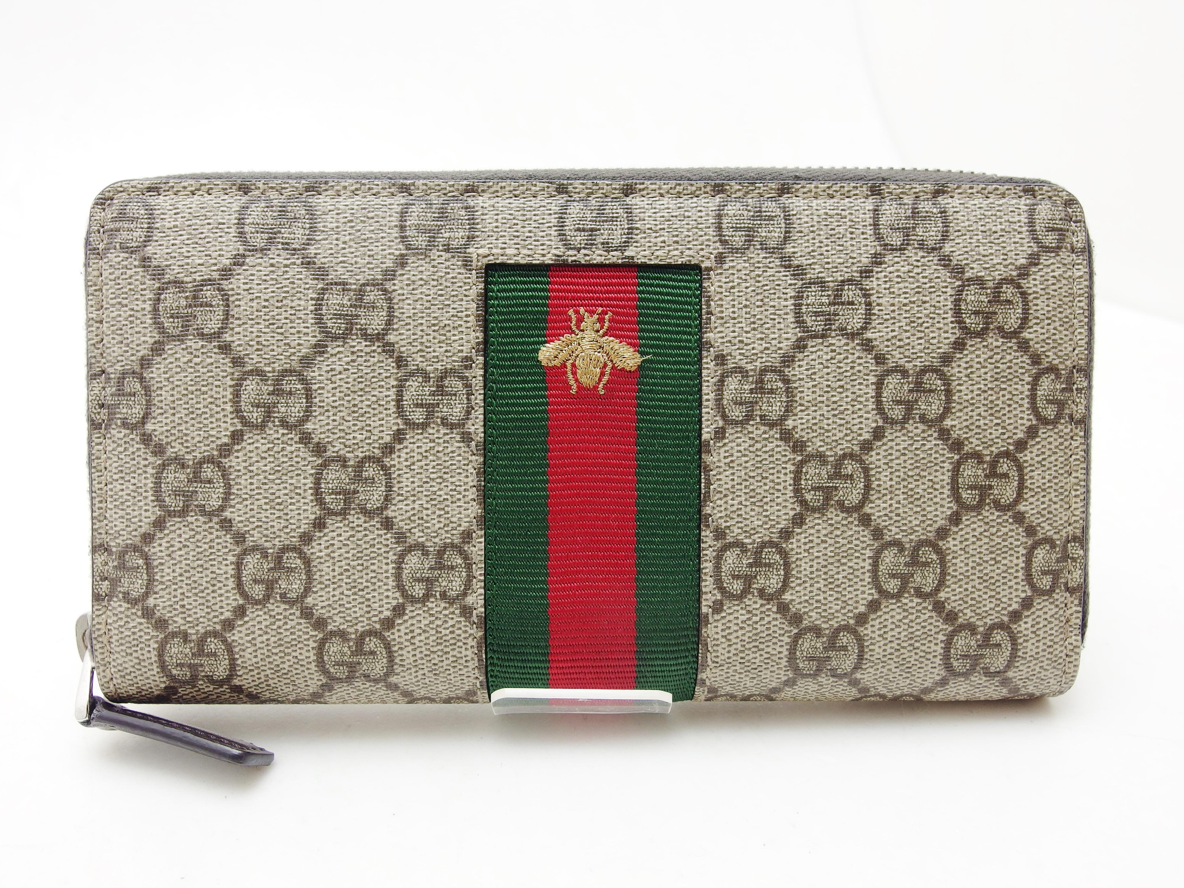 GUCCI グッチ 408831 ラウンド長財布 GGスプリーム・ウェブ ブラウン  