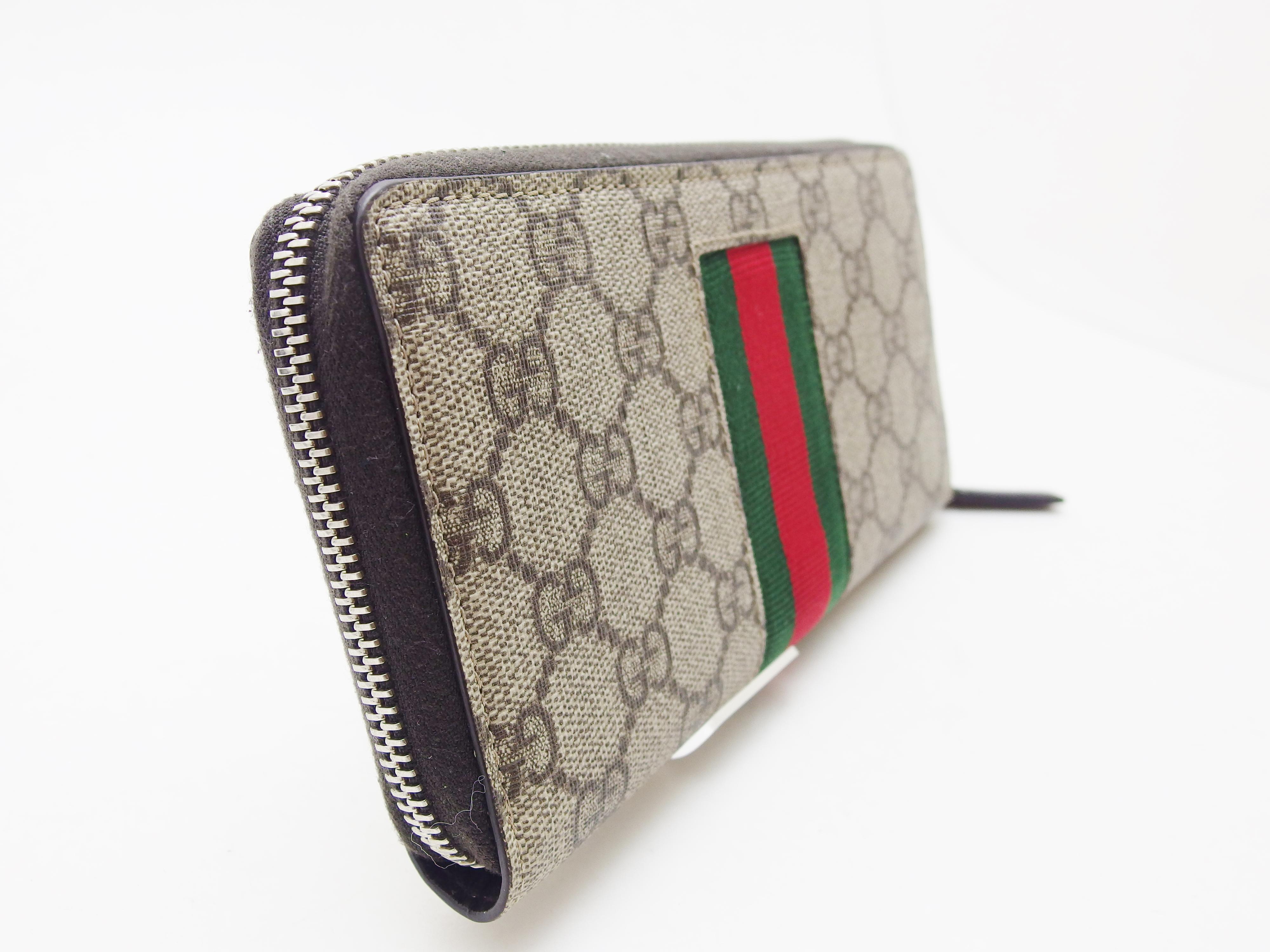 GUCCI グッチ 408831 ラウンド長財布 GGスプリーム・ウェブ ブラウン  