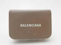 BALENCIAGA　バレンシアガ　三つ折り財布　キャッシュミニウォレット　593813　グレージュ　レザー【430】