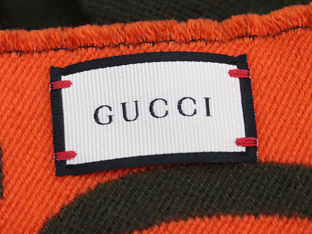 GUCCI グッチ GGジャガードマフラー カーキ オレンジ リバーシブル 総  