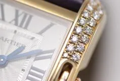 2013年11月正規品 Cartier カルティエ 腕時計 タンクアングレーズ SM WT100014 K18イエローゴールド／クロコベルト／ダイヤモンドベゼル シルバー文字盤 クォーツ【472】SJ