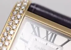 2013年11月正規品 Cartier カルティエ 腕時計 タンクアングレーズ SM WT100014 K18イエローゴールド／クロコベルト／ダイヤモンドベゼル シルバー文字盤 クォーツ【472】SJ