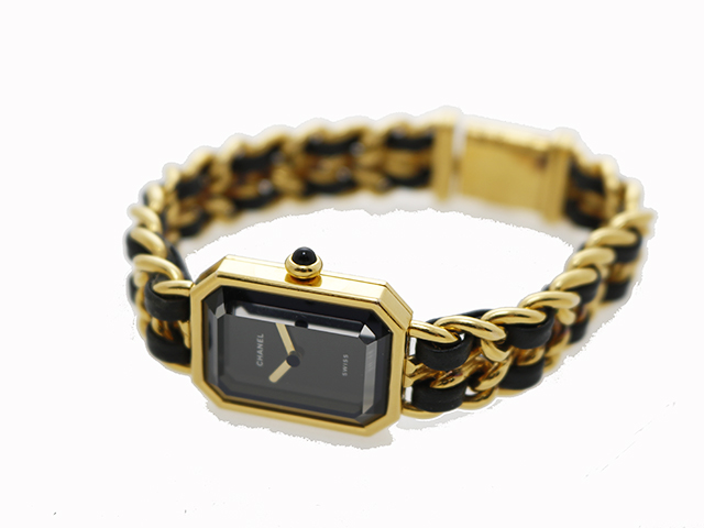 T990 シャネル プルミエールL H0001 GP×レザー クォーツ CHANEL】ヴィンテージ プルミエールL GP H0001 Lサイズ クォーツ