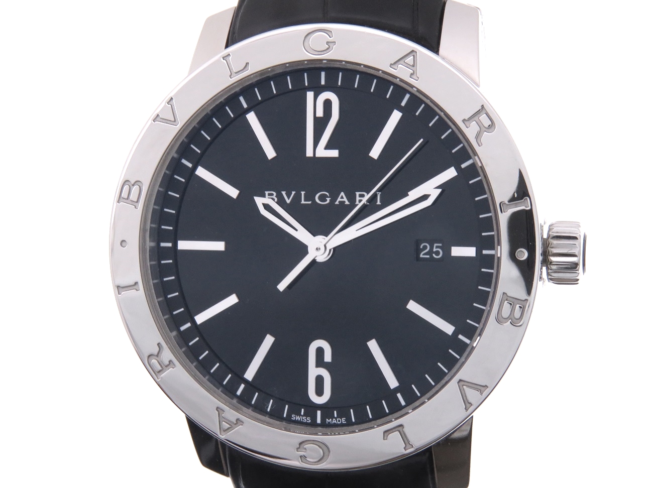 【BVLGARI】ブルガリ ブルガリブルガリ BB41SL ステンレススチール×レザー 手巻き パワーリザーブ メンズ 黒文字盤 腕時計