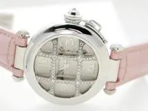 Cartier　カルティエ　時計　パシャ32mm　ダイヤグリッド　WJ116156　レディース　自動巻き　ダイヤモンド　ホワイトゴールド/革　WG/革　2144000201949【433】