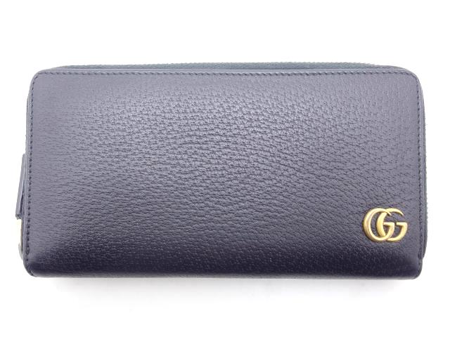GUCCI　GGマーモント　ジップアラウンドウォレット　ブラック　レザー【435】