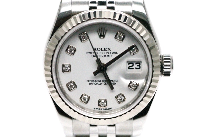 ROLEX 179174G デイトジャスト 10P ダイヤモンド  腕時計 SS SS K18WG レディース