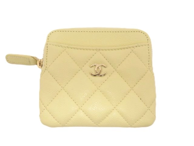 CHANEL シャネル マトラッセ ジップコインパース イエロー／GP