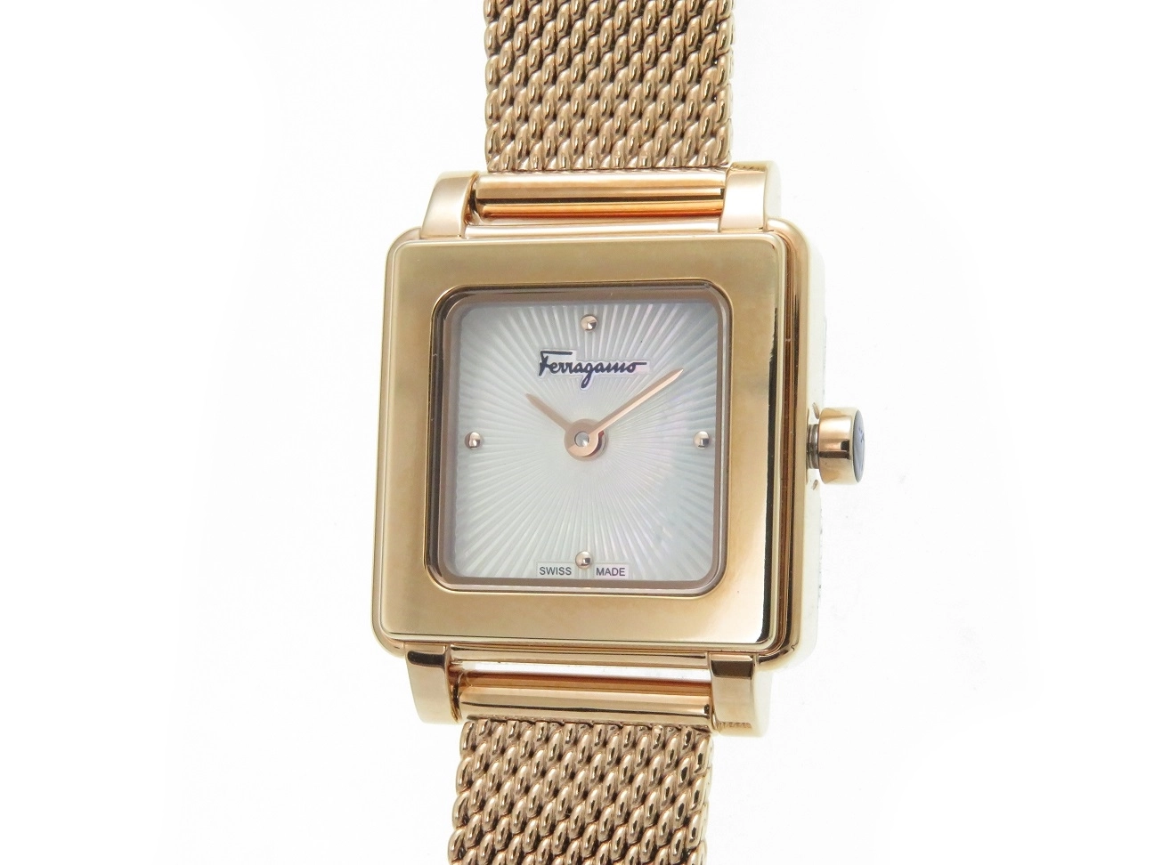 Salvatore Ferragamo 腕時計 レディース SFYC01322 フェラガモ スクエア クオーツ ブラウンシェルxピンクゴールド/シルバー アナログ表示