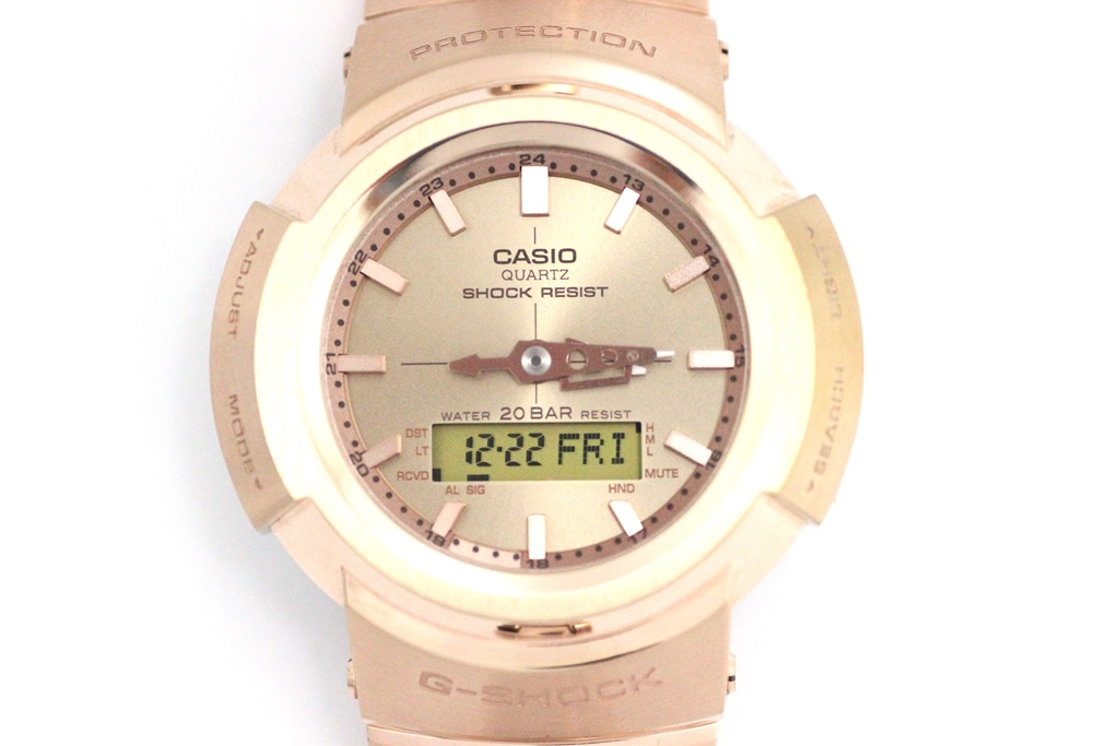 CASIO カシオ 腕時計 G-SHOCK フルメタル AW-500シリーズ AWM-500GD-4AJF ローズゴールドメッキ ステンレススチール  タフソーラー 電波時計 2023年保証書【472】SJ の購入なら「質」の大黒屋（公式）