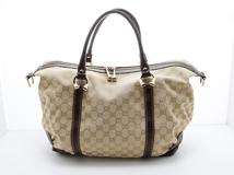 GUCCI　グッチ　ボストンバッグ　ストラップ無し　189892　GGキャンバス/レザー　ベージュ/ブラウン　男女兼用【433】