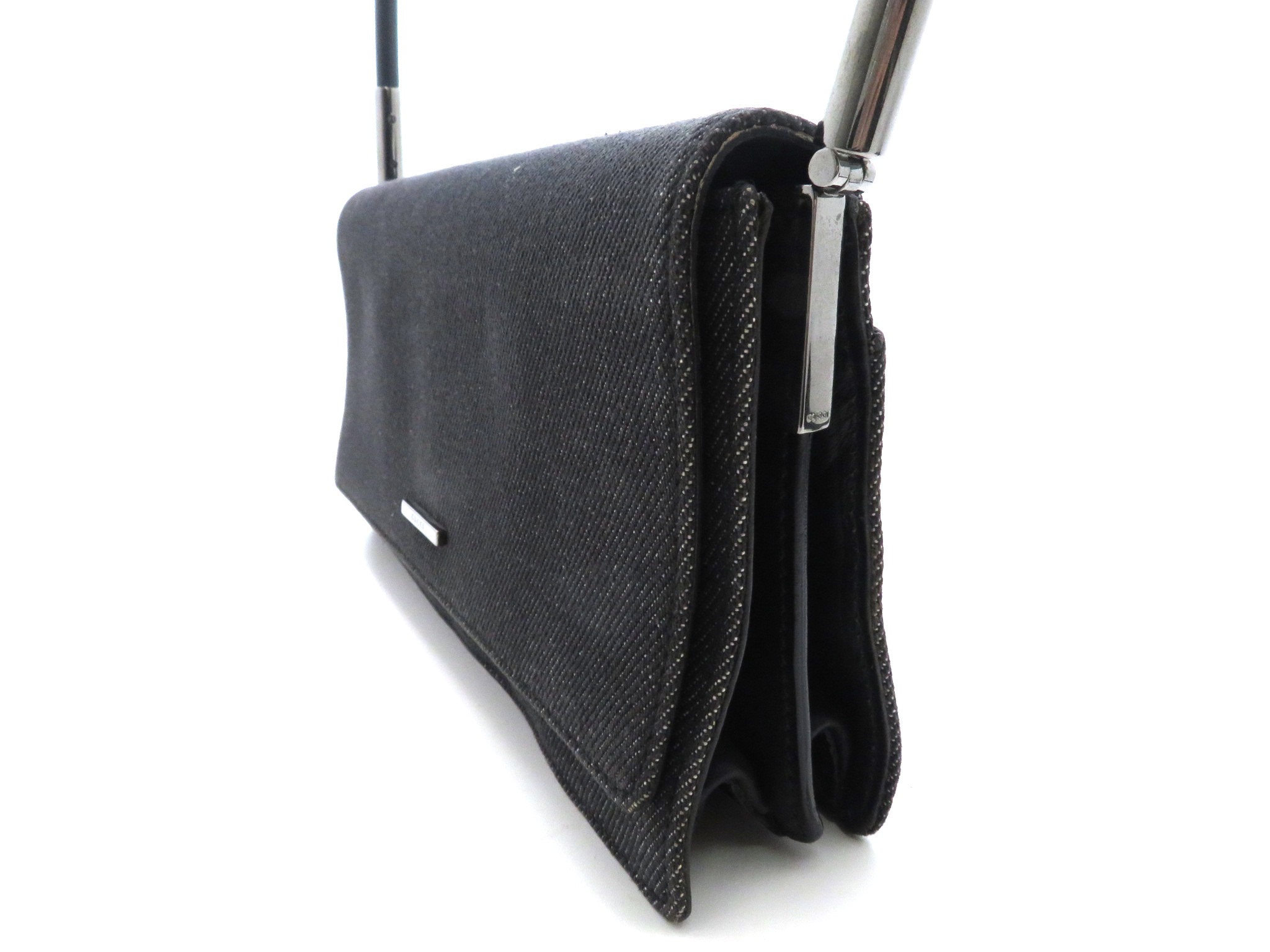 GUCCI アクセサリーポーチ ブラック/SV デニム/レザー/マイクロGG