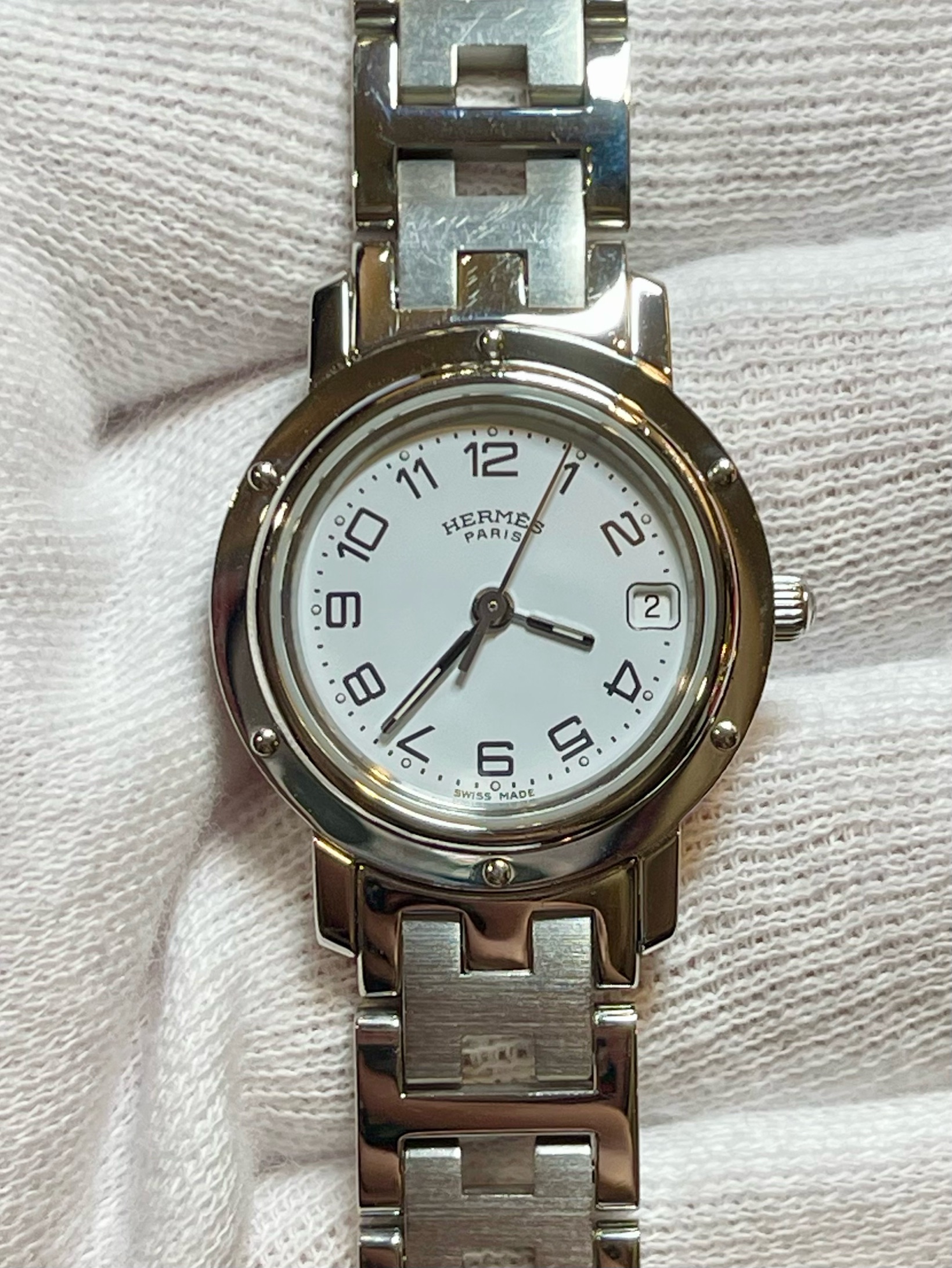 HERMES エルメス クリッパー クォーツ レディース SS ホワイト