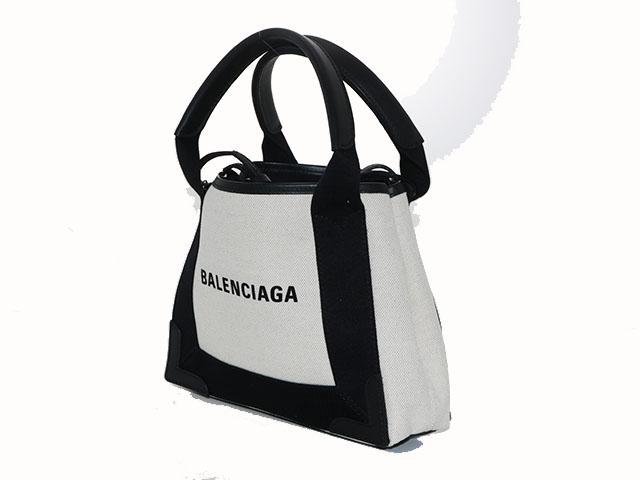 BALENCIAGA ﾊﾞﾚﾝｼｱｶﾞ ﾈｲﾋﾞｰｶﾊﾞXS ﾌﾞﾗｯｸ/ﾎﾜｲﾄ ｷｬﾝﾊﾞｽ/ｶｰﾌ 390346・1081・V・002123  ポーチ付き【433】