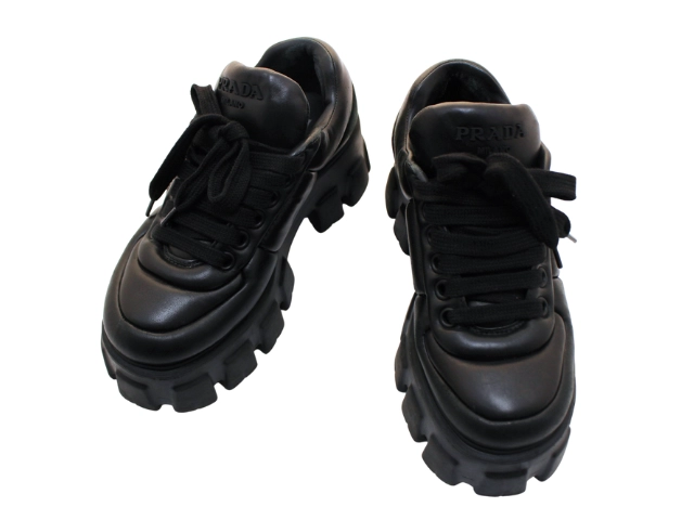 PRADA ブラックレザー 厚底スニーカーモノリス PRADA プラダ 靴 厚底スニーカー 119 モノリス パデッドナッパ