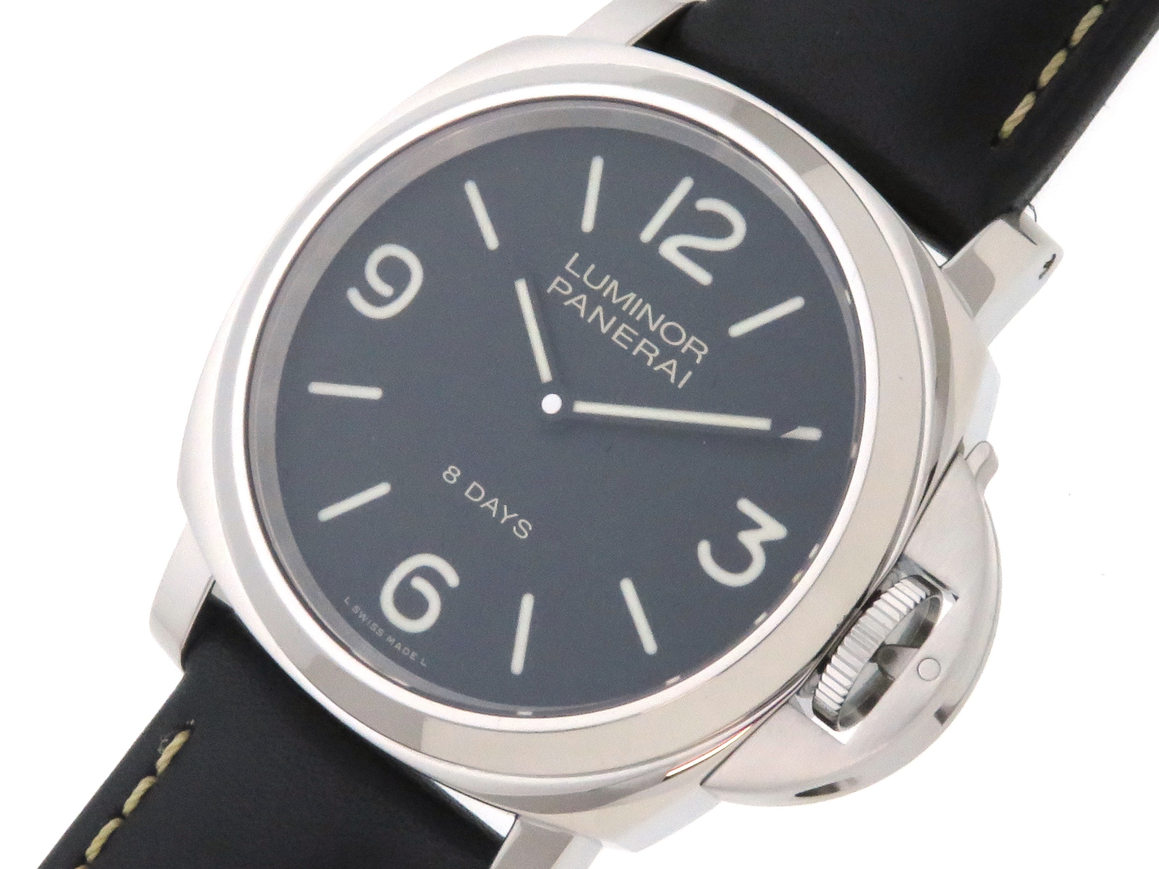 Panerai パネライ ルミノール ベース 8days アッチャイオ Pam 19年12月並行 Ss 革ベルト 尾錠 ブラック文字盤 メンズ 手巻き 300m防水 472 の購入なら 質 の大黒屋 公式