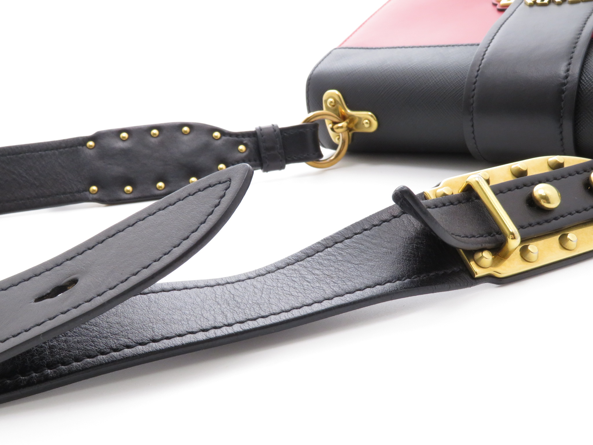 PRADA プラダ カイエ ラージ ショルダーバッグ レッド/ブラック PRADA プラダ カイエ ラージ ショルダーバッグ レッド/ブラック
