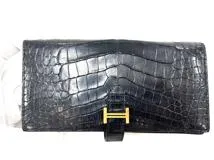 HERMES エルメス　小物　長財布　ベアンスフレ　アリゲーター　ブラック・GP金具　U刻印・2022年頃製造【472】HA