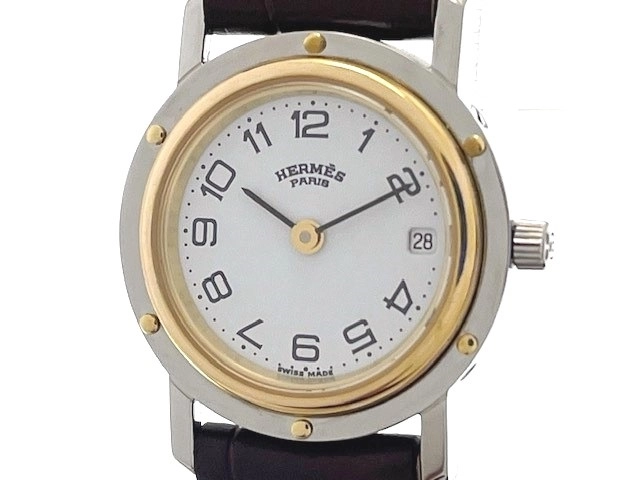 HERMES エルメス クリッパー レディース SS 腕時計 シルバー×オレンジ