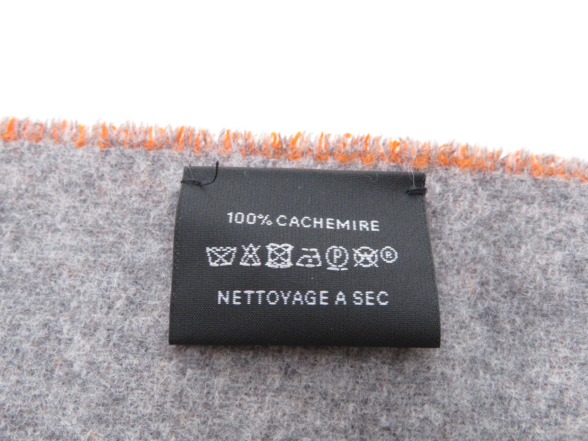 HERMES エルメス マフラー オレンジ/グレー カシミヤ100％【431