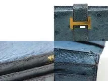 HERMES　エルメス　財布　ベアン二つ折り長財布 ブルー/GP（ゴールド金具）オーストリッチ　○Z刻印（1996年製造）　【200】【中古】【大黒屋】