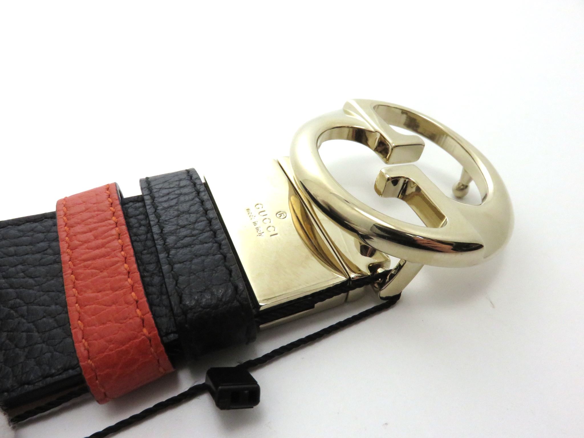 GUCCI GGロゴ リバーシブルベルト ブラック/オレンジ/GP レザー