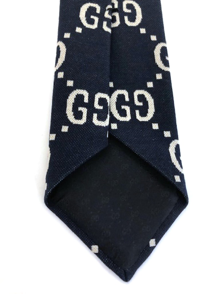 GUCCI グッチ GG柄 ネクタイ ネイビー コットン 【472】HG の