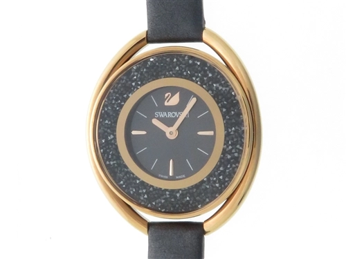 スワロフスキー 時計 ブラックバンドは革製一部汚れあり - 腕時計