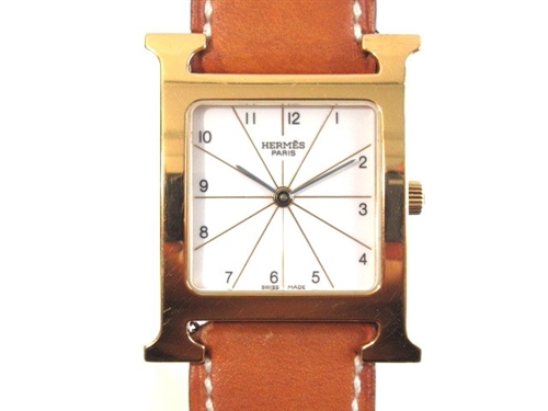 HERMES エルメス Hウォッチ HH1.501 革ベルト GP ユニセックス腕時計