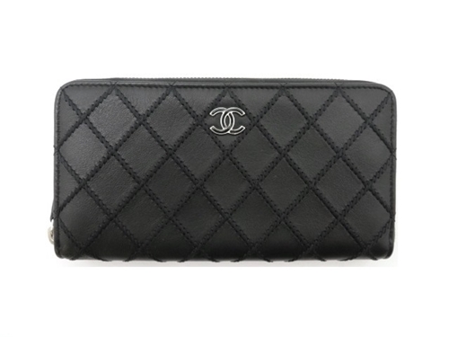 CHANEL シャネル　ワイルドステッチ・ラウンド　長財布　ブラック/シルバー金具　カーフ【430】 2147300259795