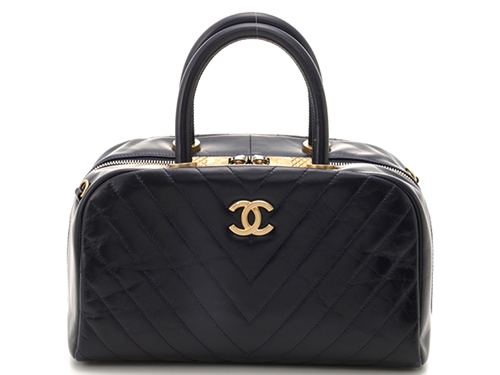 CHANEL シャネル Vステッチ トップハンドル 2wayバッグ ネイビー