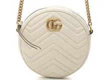 GUCCI グッチ GGﾏｰﾓﾝﾄﾗｳﾝﾄﾞﾐﾆｼｮﾙﾀﾞｰﾊﾞｯｸﾞ ﾎﾜｲﾄ/ゴールド金具 レザー【472】 の購入なら「質」の大黒屋（公式）