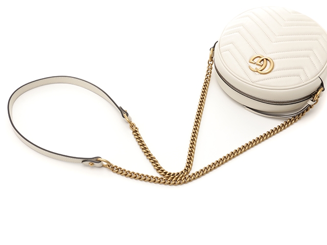 GUCCI グッチ GGﾏｰﾓﾝﾄﾗｳﾝﾄﾞﾐﾆｼｮﾙﾀﾞｰﾊﾞｯｸﾞ ﾎﾜｲﾄ/ゴールド金具