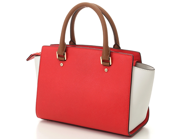 MICHAEL KORS /底まち広めふたつきショルダーバッグ/レッド Michael Kors マイケルコース ストライプ MKシグネチャー