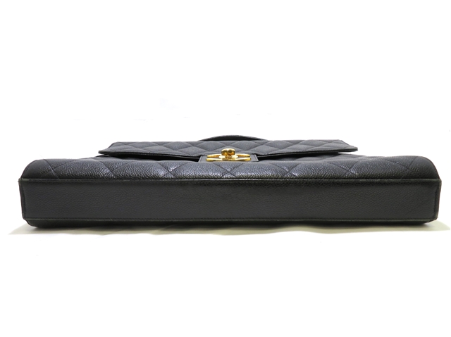 CHANEL シャネル ブリーフケース ブラック キャビアスキン ゴールド