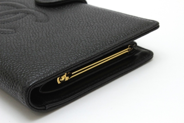 CHANEL シャネル がま口長財布 ブラック ゴールド金具 キャビア CHANEL シャネル がま口長財布 ブラック ゴールド金具 キャビア