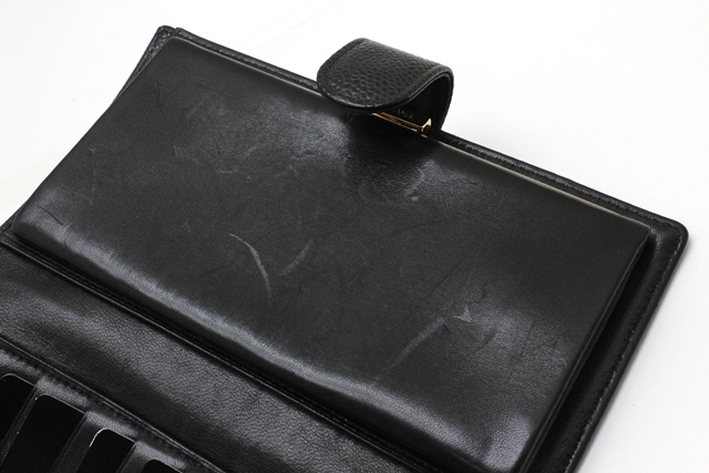 CHANEL シャネル がま口長財布 ブラック ゴールド金具 キャビア