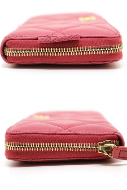 CHANEL シャネル 財布 ラウンド長財布 ピンク マトラッセ ゴートスキン 