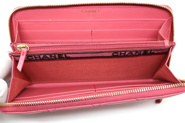 CHANEL シャネル 財布 ラウンド長財布 ピンク マトラッセ ゴート