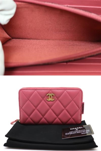 CHANEL シャネル 財布 ラウンド長財布 ピンク マトラッセ ゴート