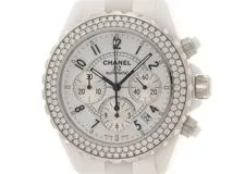 CHANEL シャネル 時計 J12 クロノ ダイヤベゼル H1008 白 ホワイト セラミック 自動巻き オートマチック SH 【472】
