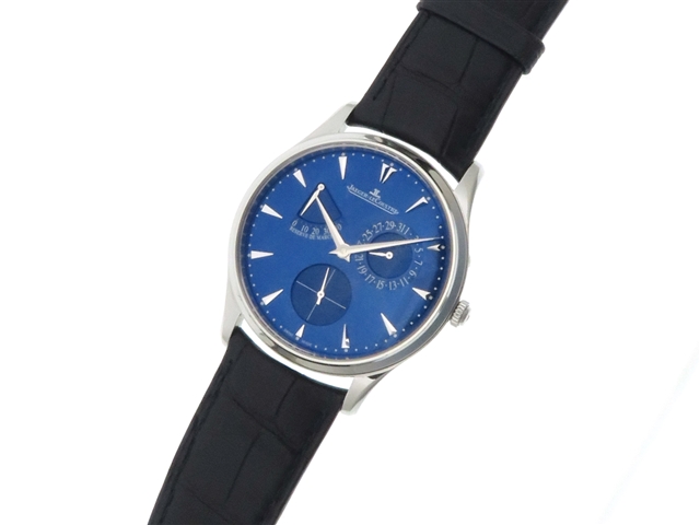 Jaeger Le Coultre ジャガールクルト マスターウルトラスリム リザーブ ド マルシェ Q1378480 176 8 38 S 海外並行ギャラ付き 2017 8月日付 ブルー文字盤 Ss 革ベルト ステンレス 自動巻き パワーリザーブ メンズ 時計 472 の購入なら 質 の大黒屋 公式