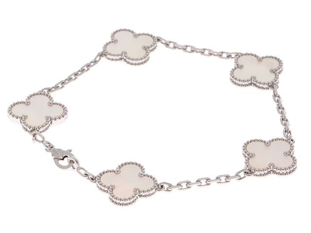 Van Cleef & Arpels ブレスレット ヴィンテージアルハンブラブレスレット ホワイトゴールド Ｋ18ＷＧ ホワイトマザーオブパール  ＷＭＰ 白蝶貝 5モチーフ VCARF48400【204】