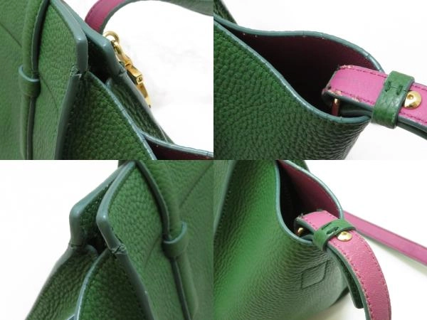 Salvatore Ferragamo　フェラガモ　ガンチーニ　２Wayバッグ　グリーン/ピンク　レザー【430】2148103849039