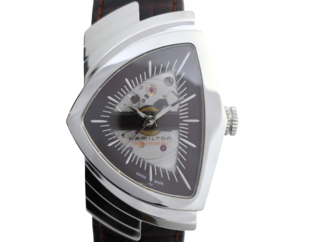 HAMILTON ハミルトン 腕時計 ベンチュラ SS/革 ブラウン/スケルトン